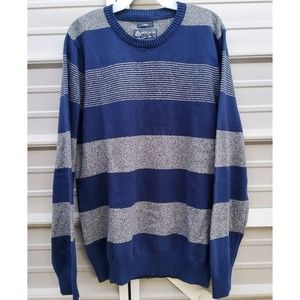 American Rag Striped Sweater Grandpa - Navy Blue/Gray - Men's Size L
